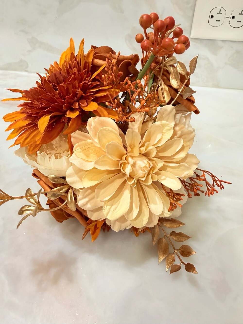 Artificial Fall Flowers Dahlia Peony Bouquet with Berries